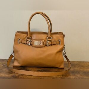Michael Kors Cognac Pebbled Leather Satchel with Shoulder Strap